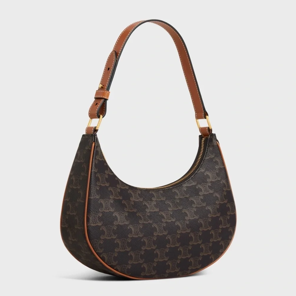 Celine Ava Shoulder Bag in Triomphe Canvas + Tan Calfskin NWT - Picture 2 of 15